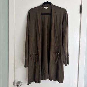 89th & Madison Olive Green Open Front Cardigan with Pockets